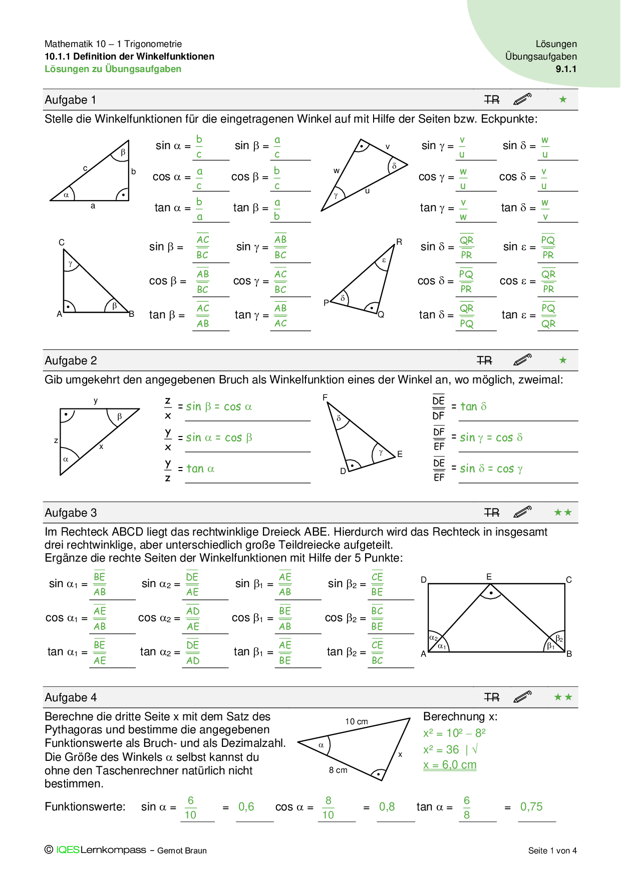 Trigonometrie Aufgaben Und Lösungen Klasse 10 Pdf 10.1 Trigonometrie – IQES