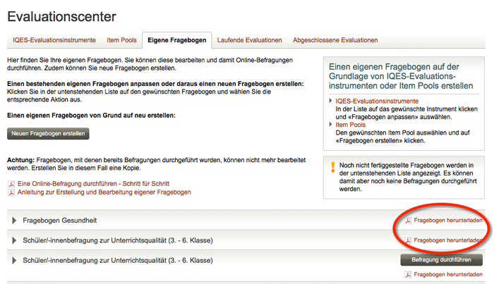 Screenshot Button Befragung durchführen ist nicht sichtbar