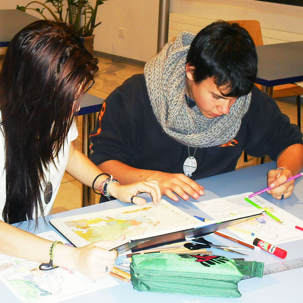 eine Schülerin und ein Schüler arbeiten in Partnerarbeit