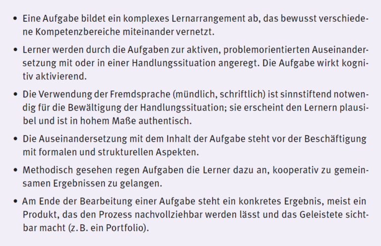 Merkmale Aufgabenorientierung: Vernetzung, Auseinandersetzung