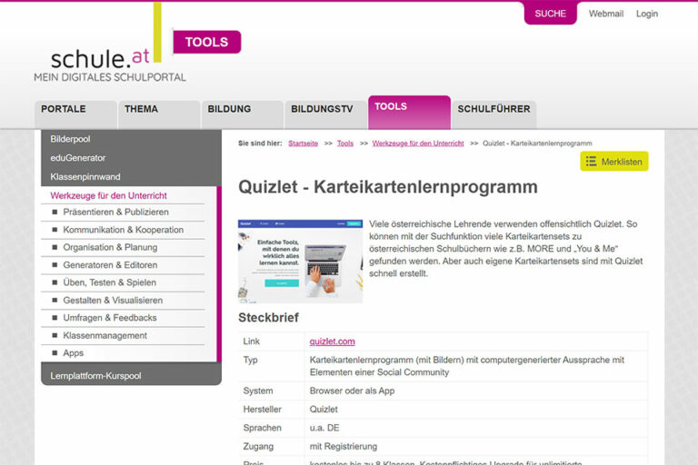 zum Beitrag Quizlet - Karteikartenlernprogramm von Walter Steinkogler, schule.at