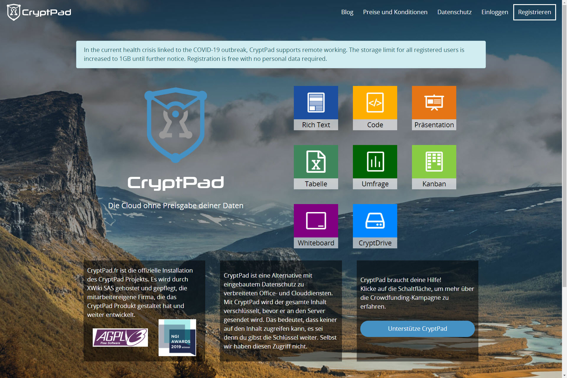 zur Zusammenarbeitsplattform Cryptpad