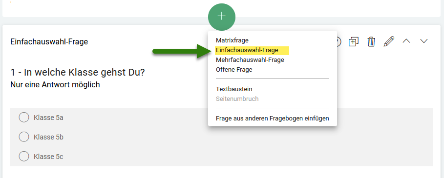 Screenshot Einfachauswahlfrage einfügen